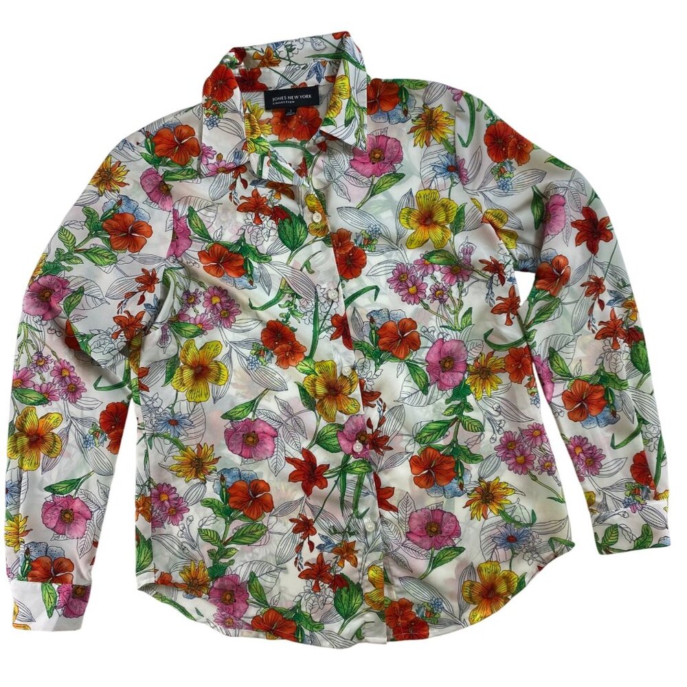 Jones New‎ York Collection Floral  Button-Up Shirt Size 2 Retro Seventies Y2K